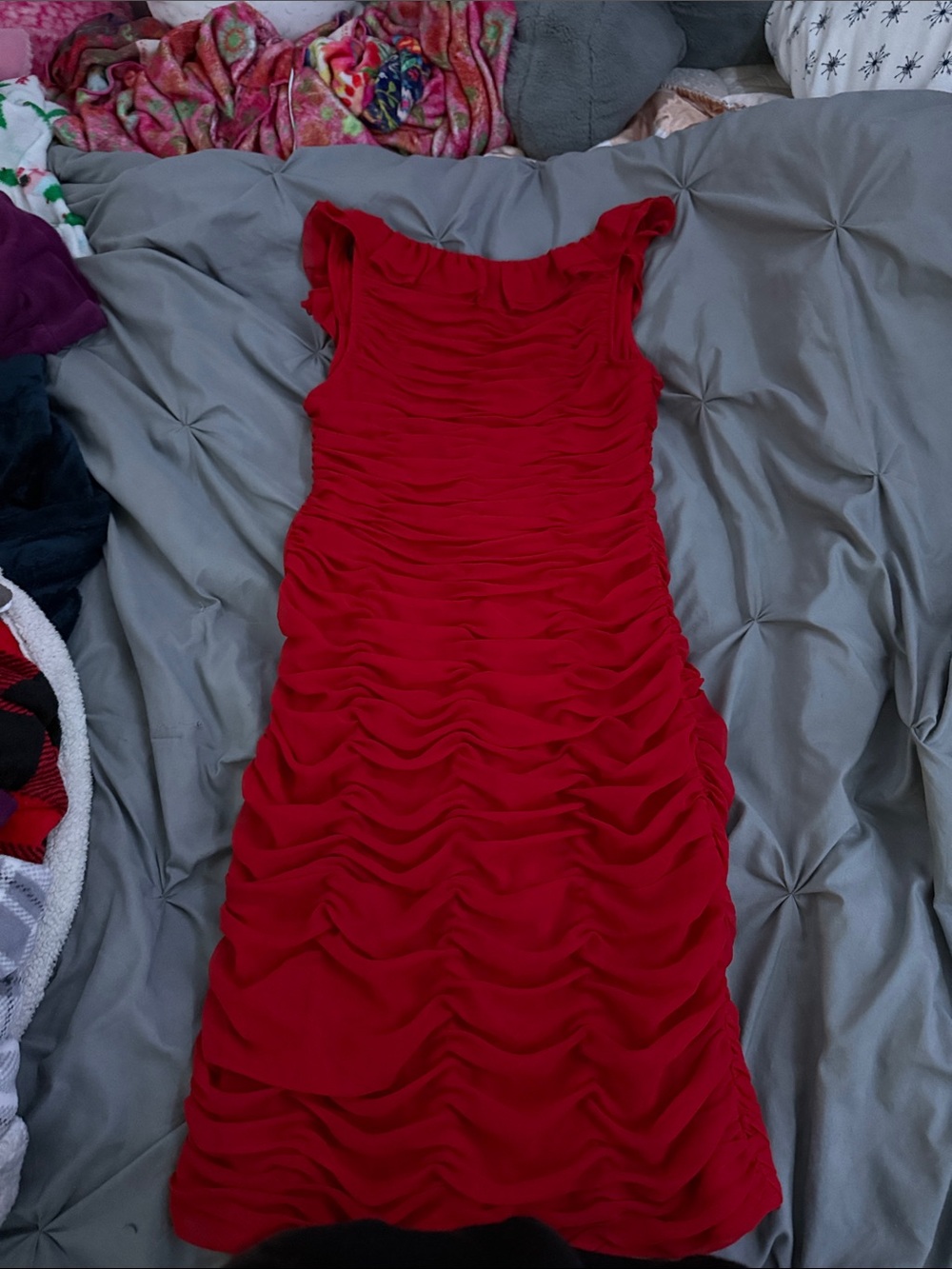 dressbarn Red Ruffled Ruched Dress - Picture 3 of 3